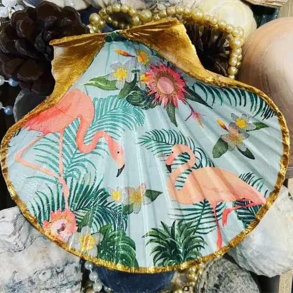 pink flemingo painted on a shell