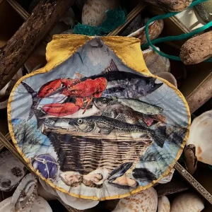 lobster and fish seafood basket scallop shell trinket dish